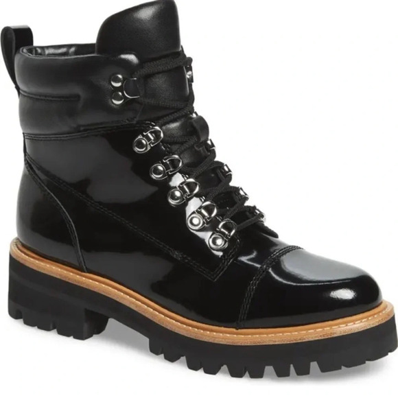 Marc Fisher Patent Leather Inka Hiking Boots Combat Boots Size 7 New Without Tag - Picture 1 of 9